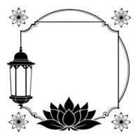Flat Lantern and Lotus Border Frame with Copy Space concept as A border frame with a lantern and lotus flower placed at opposite ends creating a serene design with ample copy space Cleans vector