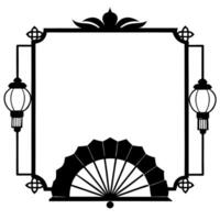 Flat Lantern and Fan Border Frame with Copy Space concept as A border frame featuring a lantern and traditional fan on either side with generous copy space in the center Happy Mid Cleans vector