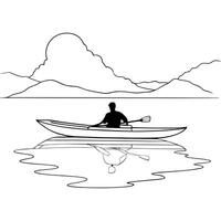 Flat Kayaker on Glossy River during Morning Mist concept as A kayaker paddling on a glossy river shrouded in morning mist with soft light reflecting on the water The scene is calm Cleans Set 2 vector