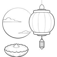 Flat Lantern and Mooncake with Mid Autumn Wording concept as A illustration of a lantern and mooncake side by side with Mid Autumn Festival wording below isolated on a white Cleans Set 2 vector