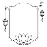 Flat Lantern and Lotus Border Frame with Copy Space concept as A border frame with a lantern and lotus flower placed at opposite ends creating a serene design with ample copy space Cleans Set 2 vector