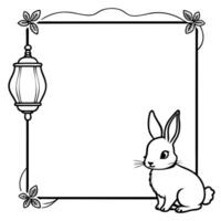 Flat Lantern and Rabbit Border Frame with Copy Space concept as A border frame featuring a lantern and rabbit at opposite corners creating a balanced design with ample copy space i Cleans Set 2 vector