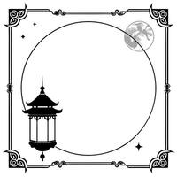 Flat Lantern and Moon Border Frame with Copy Space concept as A border frame featuring a lantern and the moon on opposite corners creating a balanced design with ample copy space i Cleans vector