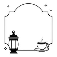 Flat Lantern and Teacup Border Frame with Copy Space concept as A border frame featuring a lantern and teacup at opposite ends with generous copy space in the middle Happy Mid Aut Cleans Set 2 vector