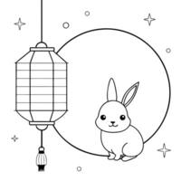 Flat Lantern and Rabbit with Mid Autumn Festival Message concept as A illustration combining a lantern and rabbit with Mid Autumn Festival message below isolated on a white Cleans Set 2 vector