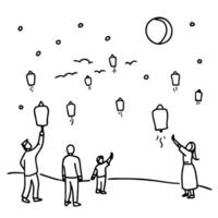 Flat Lantern Festival Celebration in Abstract Glow concept as A digital art representation of people releasing glowing lanterns into the night sky surrounded by abstract glowing sh Cleans Set 2 vector