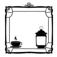 Flat Lantern and Teacup Border Frame with Copy Space concept as A border frame featuring a lantern and teacup at opposite ends with generous copy space in the middle Happy Mid Aut Cleans vector