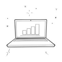 Flat Laptop with holographic bar graph and calendar concept as A laptop on a white surface displays a holographic bar graph with a floating calendar icon The glowing holographic e Cleans vector