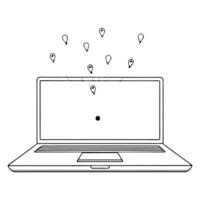 Flat Laptop with holographic heat map and pins concept as A laptop with a holographic heat map and floating pins emerging from the screen isolated on a white background The glossy Cleans vector
