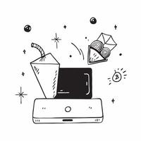 Flat Laptop with Holographic Fan and Lanterns concept as A laptop on a white background with holographic fans and lanterns hovering above symbolizing Mid Autumn Festival symbols C Cleans Set 3 vector