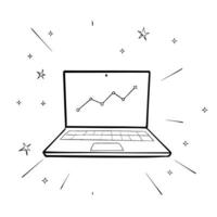 Flat Laptop with holographic scatter plot and data points concept as A laptop on a white background shows a holographic scatter plot with floating data points creating a dynamic an Cleans vector