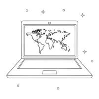 Flat Laptop with holographic map and data overlays concept as A laptop on a white surface displaying a holographic map with floating data overlays The glowing glossy elements high Cleans vector