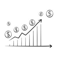 Flat Line graph with floating dollar signs concept as A line graph with dollar signs floating along its upward trend isolated on a white background The visual emphasizes financial Cleans vector