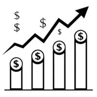 Flat Line graph with floating dollar signs concept as A line graph with dollar signs floating along its upward trend isolated on a white background The visual emphasizes financial Cleans Set 2 vector