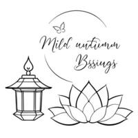 Flat Lotus Flower and Lantern with Mid Autumn Blessings concept as A illustration featuring a lotus flower and lantern with Mid Autumn Blessings text isolated on a white bac Cleans vector