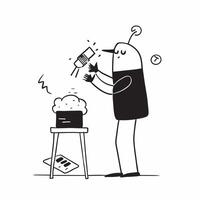 Flat Man enjoying a cold beer while grilling at a backyard barbecue concept as A candid shot of a man enjoying a cold beer while grilling at a backyard barbecue The camera capture Cleans vector