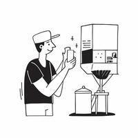 Flat Man savoring a craft beer at a local brewery concept as A candid shot of a man savoring a craft beer at a local brewery The camera captures the rustic interior the man apprec Cleans vector