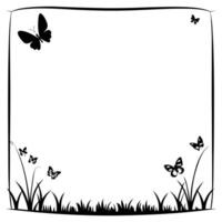 Flat Meadow and Butterflies Border Frame with Copy Space concept as A border frame with a meadow and butterflies fluttering at opposite corners offering generous copy space in the Cleans vector