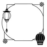 Flat Mooncake and Lantern Border Frame with Copy Space concept as A border frame with a mooncake and lantern placed on opposite corners offering ample copy space in the middle Mid Cleans Set 2 vector