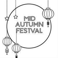 Flat Moon and Lanterns with Mid Autumn Festival Text concept as A illustration combining the moon and hanging lanterns with Mid Autumn Festival text isolated on a white back Cleans Set 2 vector