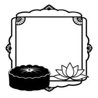 Flat Mooncake and Lotus Border Frame with Copy Space concept as A border frame with a mooncake and lotus flower positioned on opposite sides offering ample copy space in the middle Cleans Set 2 vector