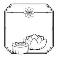 Flat Mooncake and Lotus Border Frame with Copy Space concept as A border frame with a mooncake and lotus flower positioned on opposite sides offering ample copy space in the middle Cleans vector
