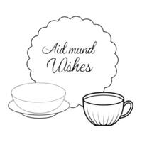 Flat Mooncake and Teacup with Mid Autumn Wishes concept as A illustration of a mooncake and teacup with Mid Autumn Wishes text below isolated on a white background The desi Cleans vector
