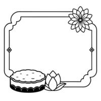 Flat Mooncake and Lotus Border Frame with Copy Space concept as A border frame with a mooncake and lotus flower positioned on opposite sides offering ample copy space in the middle Cleans Set 4 vector