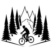 Flat Mountain Biker on Glossy Trail through Misty Forest concept as A mountain biker riding along a glossy trail through a misty forest with soft light filtering through the trees Cleans Set 2 vector