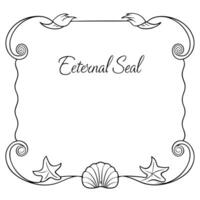 Flat Ocean Waves and Seashells Border Frame with Copy Space concept as A border frame featuring ocean waves and seashells on opposite sides with ample copy space in the middle Ete Cleans vector