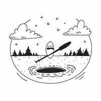 Flat Paddler on Glossy Lake during Autumn concept as A paddler gliding across a glossy lake surrounded by autumn colors with the reflection of the trees on the water creating a vib Cleans Set 3 vector