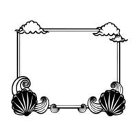 Flat Ocean Waves and Seashells Border Frame with Copy Space concept as A border frame featuring ocean waves and seashells on opposite sides with ample copy space in the middle Ete Cleans Set 2 vector