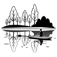 Flat Paddler on Glossy Lake during Autumn concept as A paddler gliding across a glossy lake surrounded by autumn colors with the reflection of the trees on the water creating a vib Cleans Set 2 vector