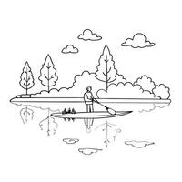Flat Paddler on Glossy Lake during Autumn concept as A paddler gliding across a glossy lake surrounded by autumn colors with the reflection of the trees on the water creating a vib Cleans vector