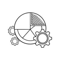 Flat Pie chart and gear icon floating in tandem concept as A pie chart and gear icon appear to float in tandem isolated on a white background The elements represent a blend of dat Cleans Set 2 vector