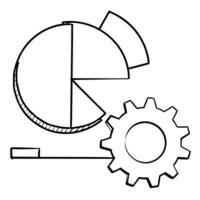 Flat Pie chart and gear icon floating in tandem concept as A pie chart and gear icon appear to float in tandem isolated on a white background The elements represent a blend of dat Cleans vector