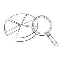 Flat Pie chart with a magnifying glass floating over concept as A pie chart with a magnifying glass floating over a specific segment isolated on a white background The visual repr Cleans Set 2 vector