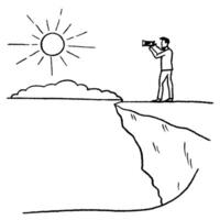 Flat Photographer on Glossy Cliff Edge at Golden Hour concept as A photographer standing on the edge of a glossy cliff during golden hour with the light reflecting off the surface Cleans Set 2 vector