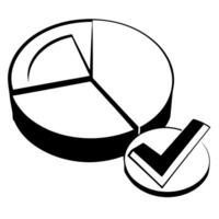 Flat Pie chart with a checkmark floating beside concept as A pie chart with a checkmark floating beside it isolated on a white background The scene symbolizes data validation and Cleans Set 2 vector