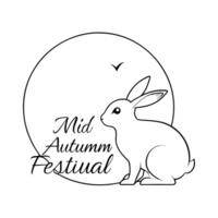 Flat Rabbit and Full Moon with Mid Autumn Festival Text concept as A illustration featuring a rabbit and full moon with Mid Autumn Festival text above isolated on a white ba Cleans vector