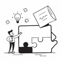 Flat Puzzle piece and briefcase border frame with Marketing Solutions text and copy space concept as A sleek border frame featuring a puzzle piece and briefcase at opposite corners Cleans vector