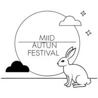 Flat Rabbit and Full Moon with Mid Autumn Festival Text concept as A illustration featuring a rabbit and full moon with Mid Autumn Festival text above isolated on a white ba Cleans Set 2 vector