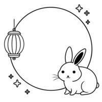 Flat Rabbit and Mooncake Border Frame with Copy Space concept as A border frame with a rabbit and mooncake placed on opposite sides creating a whimsical design with ample copy spac Cleans Set 2 vector