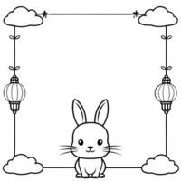 Flat Rabbit and Lantern Border Frame with Copy Space concept as A border frame with a rabbit and lantern at the top and bottom creating a balanced design with copy space in the cen Cleans Set 2 vector