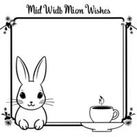 Flat Rabbit and Teacup Border Frame with Copy Space concept as A border frame with a rabbit and teacup on either side offering generous copy space in the middle Mid Autumn Wishes Cleans vector