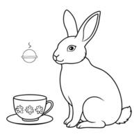 Flat Rabbit and Teacup with Mid Autumn Festival Text concept as A illustration combining a rabbit and teacup with Mid Autumn Festival text below isolated on a white backgrou Cleans vector