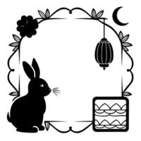 Flat Rabbit and Mooncake Border Frame with Copy Space concept as A border frame with a rabbit and mooncake placed on opposite sides creating a whimsical design with ample copy spac Cleans vector