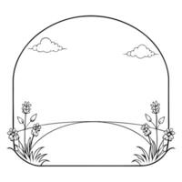Flat Riverbank and Flowers Border Frame with Copy Space concept as A border frame featuring a riverbank and wildflowers at opposite ends with ample copy space in the middle Whispe Cleans Set 2 vector