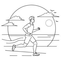 Flat Runner on a Glossy Beach at Sunset concept as A runner sprinting along a glossy beach with the sun setting on the horizon creating a golden glow on the sand The scene capture Cleans Set 2 vector