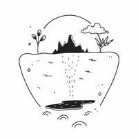 Flat Riverbank and Flowers Border Frame with Copy Space concept as A border frame featuring a riverbank and wildflowers at opposite ends with ample copy space in the middle Whispe Cleans Set 3 vector